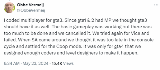 前技術總監:GTA3原本有多人模式 因工作量太大取消了