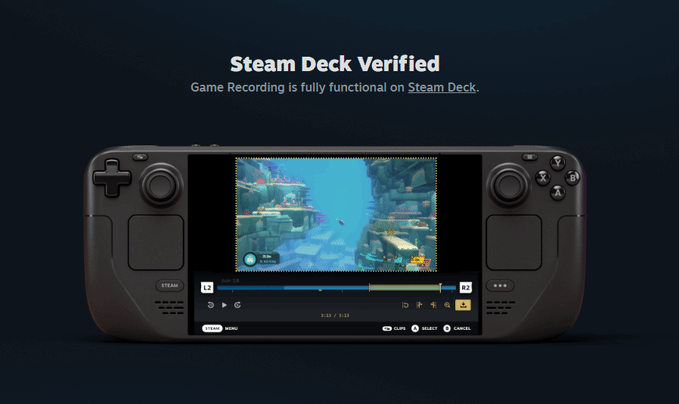 STEAM Deck同樣支持遊戲錄制功能：精彩時刻一鍵分享
