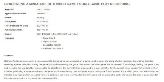 SONY黑科技專利：讓玩家生成小遊戲並允許他人體驗