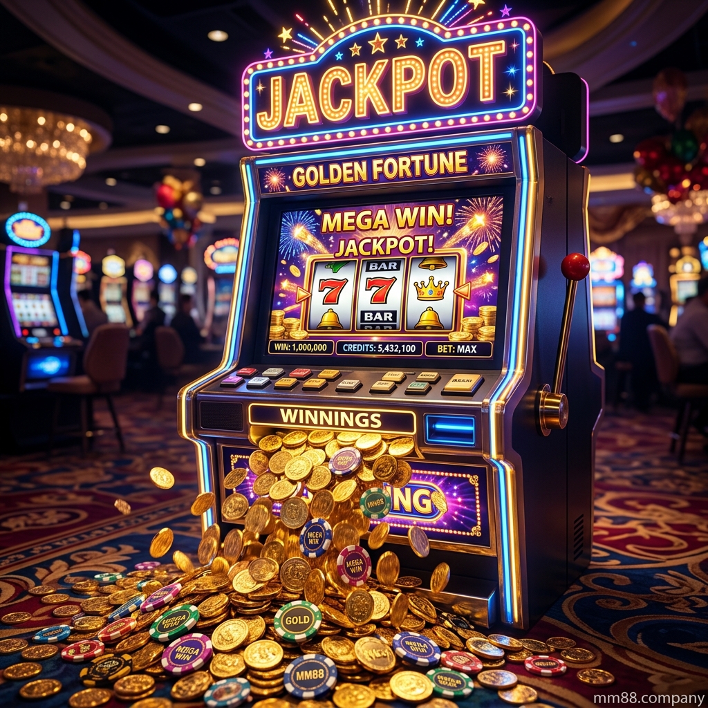 Giao diện máy quay hũ đổi thưởng VIP rực rỡ tiền vàng bay lượn trên ứng dụng mobile MM88