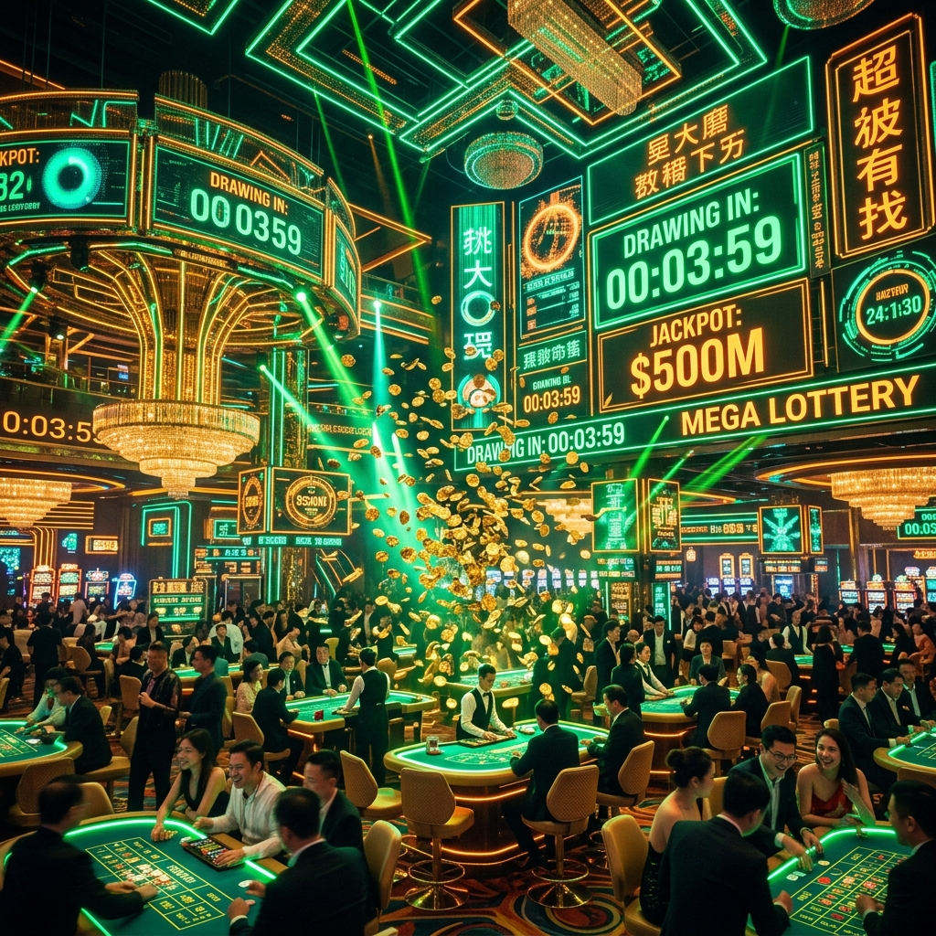 Sảnh sòng bạc khổng lồ với các màn hình đếm ngược số Xổ Số uy tín toàn Châu Á